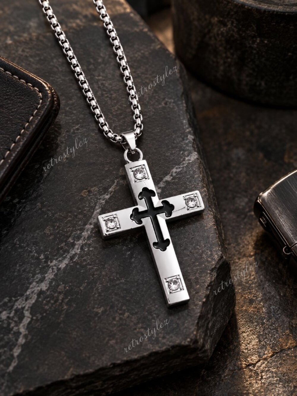 24" Mens 14K White Gold 1ct Diamond Cross Necklace Christian 14 K Silver Jewelry